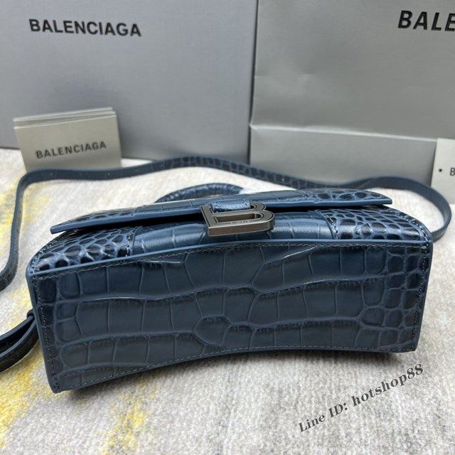 Balenciaga專櫃爆款灰藍xs號鱷魚紋Hourglass沙漏包 巴黎世家頂級原單手提肩背包 款號：8896 fyj1230